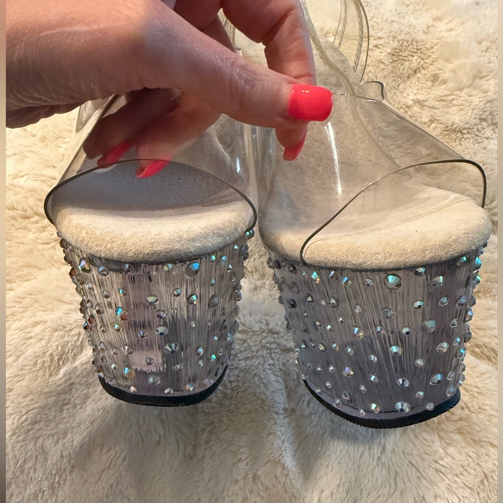 🔥 NWOT Pleaser Stardance Heels sz 7 Clear with Rhinestones! Sparkles Barbie✨ - Picture 10 of 11